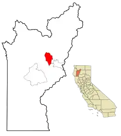 Lage von Weaverville im Trinity County (links) und in Kalifornien (rechts)