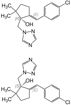Strukturformeln von Triticonazol (zwei Enantiomere)