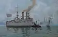 Die USS Kentucky, ein Schlachtschiff der Großen weißen Flotte 1908 auf Weltreise