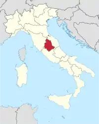 Karte Italiens, Umbrien hervorgehoben