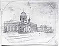 Umdruckvorlage von 1823 für eine Tasse, erstellt nach der Druckgrafik (links)
