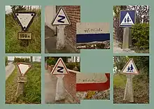 Vergleich der alten Verkehrszeichen mit blauem Rand mit den neuen Darstellungen mit rotem Rand