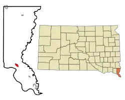 Lage von Elk Point im Union County (links) und in South Dakota (rechts)