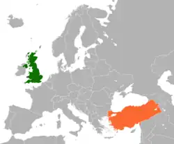 Lage von Vereinigtes Königreich und Türkei