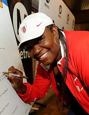 Das erste Gold für Valerie Brisco-Hooks (Foto: 2016) – über 200&nbsp;Meterund in der Staffel kam sie noch zu zwei weiteren&nbsp;Olympiasiegen