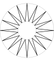 16-zackiges Sonnensymbol ähnlich dem Stern von Vergina
α
=
π
/
16
{\displaystyle \alpha =\pi /16}