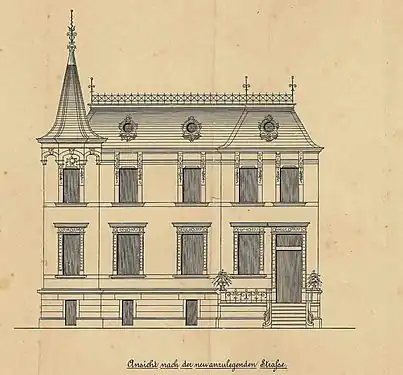 Bauzeichnung, Ansicht nach der Hartmannstraße