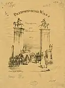 Die Weißen Säulen von Vilnius (1818–1840) mit Vytis, die später durch die Doppeladler ersetzt wurden