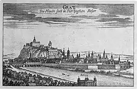 Graz, Mur und Schloßberg, Georg Matthäus Vischer (1670)