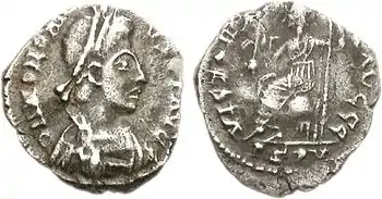 Westgotische Münze mit dem Porträt eines unbekannten Herrschers (um 415)