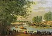Vista del puente llamado de barcas y de la Falúa Real (Ansicht der Puente de Barcas und der königlichen Barkasse) von Fernando Brambilla