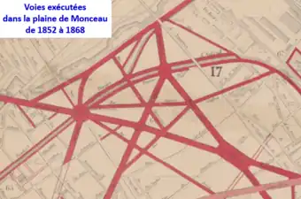 Straßen, die von 1852 bis 1868 im Quartier de la Plaine Monceau angelegt wurden.