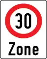 Beginn einer Tempo-30-Zone in Österreich