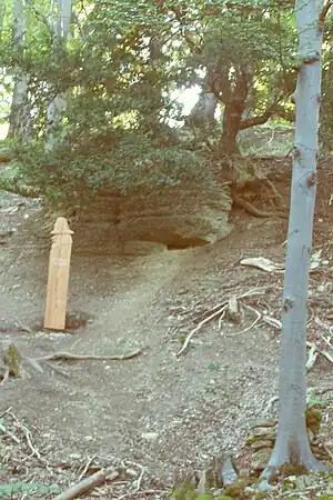 Blick vom Rastplatz zur Rhönpaulushöhle