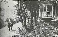 Der Hofsalonwagen in der Ausweiche beim heutigen Holzrechenplatz auf der Rauhensteiner Linie (1925).
