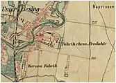 Das Werksgelände als „Fabrik chem. Produkte“ im Osten von Liesing 1872