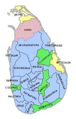Mehrheiten (stimmenstärkste Parteien) in den 22 Wahlkreisen:﻿United National Party (UNP)﻿People’s Alliance (PA)﻿Tamil United Liberation Front (TULF)﻿Tamil Eelam Liberation Organisation (TELO)