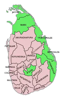 Mehrheiten nach den 22 Wahlkreisen (weitgehend identisch mit den Distrikten von Sri Lanka):﻿Mehrheit für Gotabaya Rajapaksa﻿Mehrheit für Sajith Premadasa