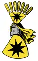 die Helmzier war ein mit dem Stern belegtes, goldenes Federgestell (Ursprüngliches Stammwappen der Grafen und Fürsten von Waldeck (Hessen))