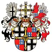 Hochmeister-Wappen des Walther von Cronberg, u.&nbsp;a. blaue Eisenhutfeh.