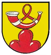 Wappenschild der Horneck von Hornberg, mit Hifthorn und Dreiberg