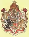Wappen von Mecklenburg-Schwerin mit der Wendischen Krone auf dem mittleren Wappenhelm