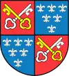 Wappen des „Landes Berchtesgaden“ ab 17. Jahrhundert bis 1803, dem die Fürstpröpste jeweils ihr Wappen als Mittelschild anfügten.