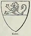 Wappen Koler von Endingen, mittig geteilt mit schreitendem Löwen