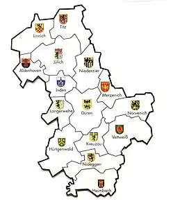 Im Kreis Düren haben heutzutage die Wappen von zwölf der 15 Gemeinden einen Bezug zum Jülicher Löwen.