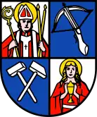 Maria Magdalena mit Salbgefäss in einem Feld des Stadtwappens von Zella-Mehlis