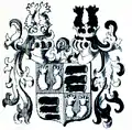 Gemehrtes Wappen der Ritter Vintler von Plätsch und Runkelstein, nach Siebmacher (1480)