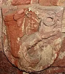 Das Wappen der Ritter von Lösnich auf dem Epitaph des Ritters Cuno VI. von Pirmont 1447