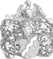 Stammwappen des Michel Beheim (Michel Behaim VII., Ratsherr und Baumeister der Stadt Nürnberg), Holzschnitt; Albrecht Dürer, ca. 1520
