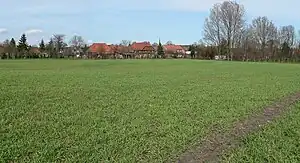 Ackerfläche mit den kaum wahrnehmbaren Wallresten der Asseburg