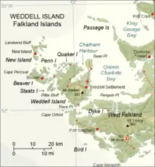 Weddell Island ist von Inseln umgeben.