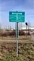 Wegweiser des EV 9 am Thermenradweg in Leobersdorf, Niederösterreich