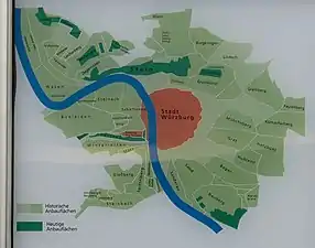 Würzburg mit historischen und heutigen Weinlagen