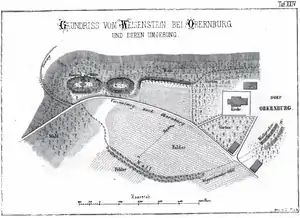 Grundriss der Reste der Oberen Burg Itter um 1850