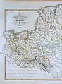 Pommerellen (bezeichnet als M Gdansk, deutsch Mark Danzig) innerhalb des Herzogtums Pommern (bezeichnet als D Pomeraniæ) an der südlichen Ostseeküste auf einer Landkarte westslawischer Völker und Reiche (gelb umrandet) bis 1125. Pruzzia östlich von Pommern war ein von den Balten bewohntes Land.