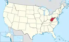 Karte der USA, West Virginia hervorgehoben
