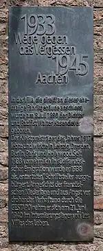 Tafel Wege gegen das Vergessen in Aachen