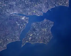 Isle of Wight mit Solent und Southampton Water, März 2005