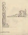 links: Entwurf Ornamente Art déco, 1926 rechts: Entwurf Nähtischchen Art déco, 1928