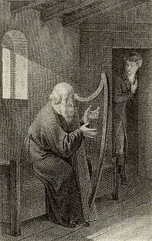 Gustav Heinrich Naecke: Der Harfner, Illustration zu Goethes Wilhelm Meister und Faust und Gretchen vor dem Dom