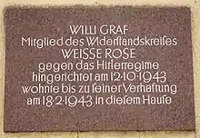 Mandlstraße 28: Gedenktafel für Willi Graf