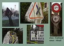 Beschädigte Michelin-Verkehrszeichen durch Witterungseinflüsse