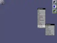 Umgebung mit GNU Window Maker und X Window System (X11) im Look & Feel von NeXTStep.
