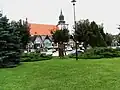 Blick auf Anlagen, Markt und Kirche von Wolin