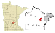 Lage von Buffalo im Wright County und in Minnesota