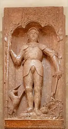 Grabplatte des Hochgrabes von Hanns von Wulfestorff in der Pfarrkirche Sitzendorf an der Schmida